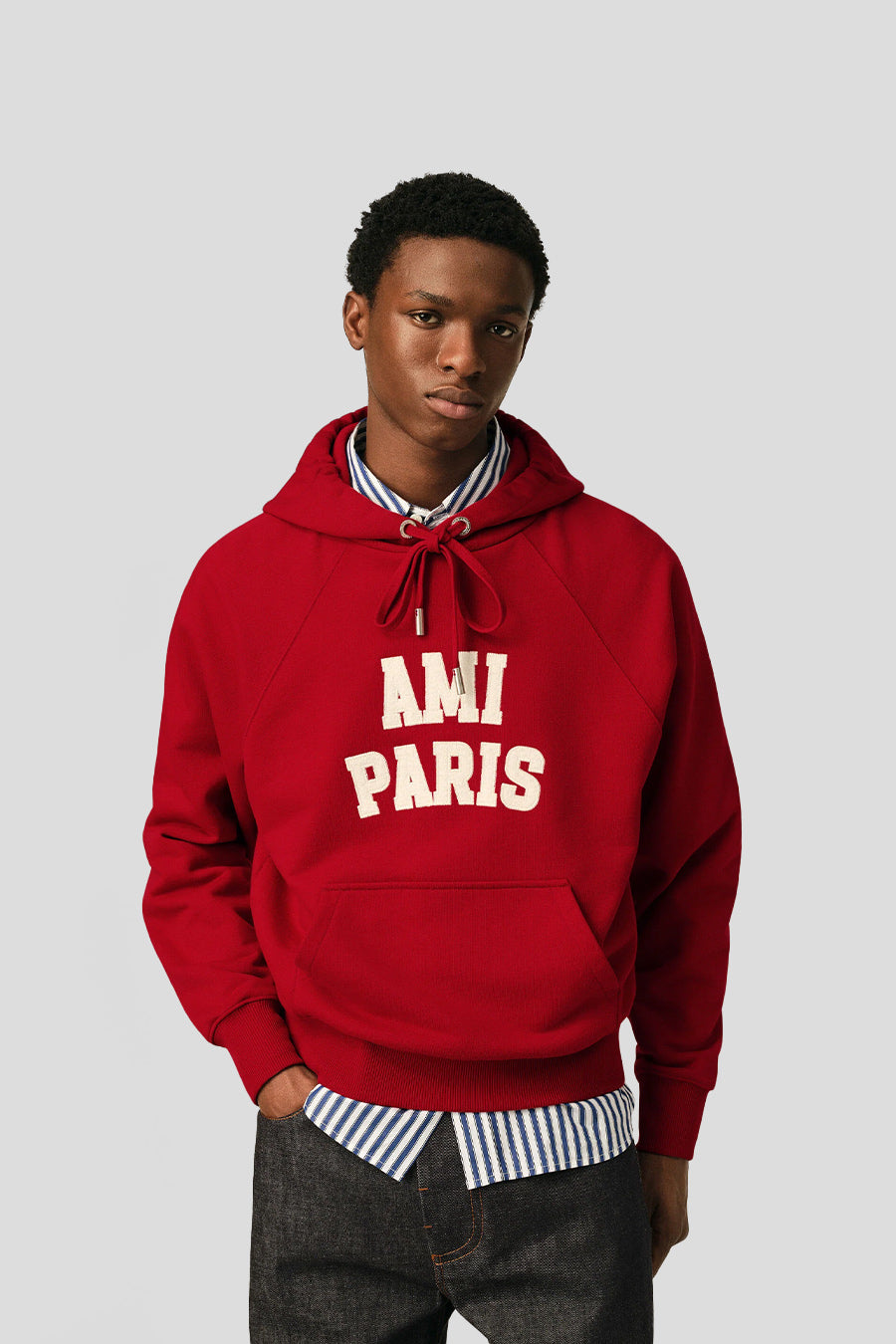 AMI PARIS - HOODIE AMI PARIS FELT EMBROIDERY ROUGE - LE LABO STORE