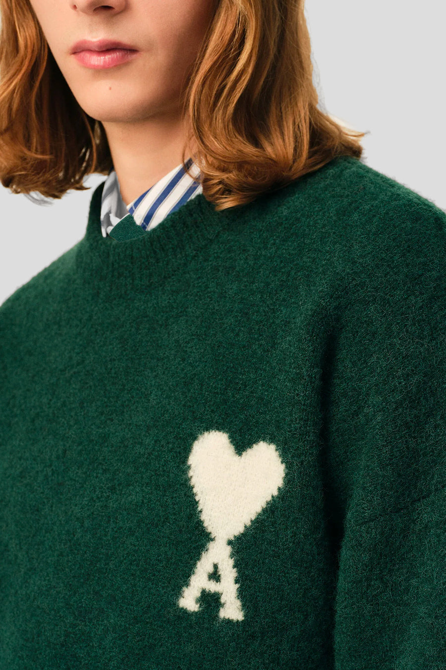 AMI PARIS - PULL COL ROND AMI DE COEUR VERT FONCÉ - LE LABO STORE