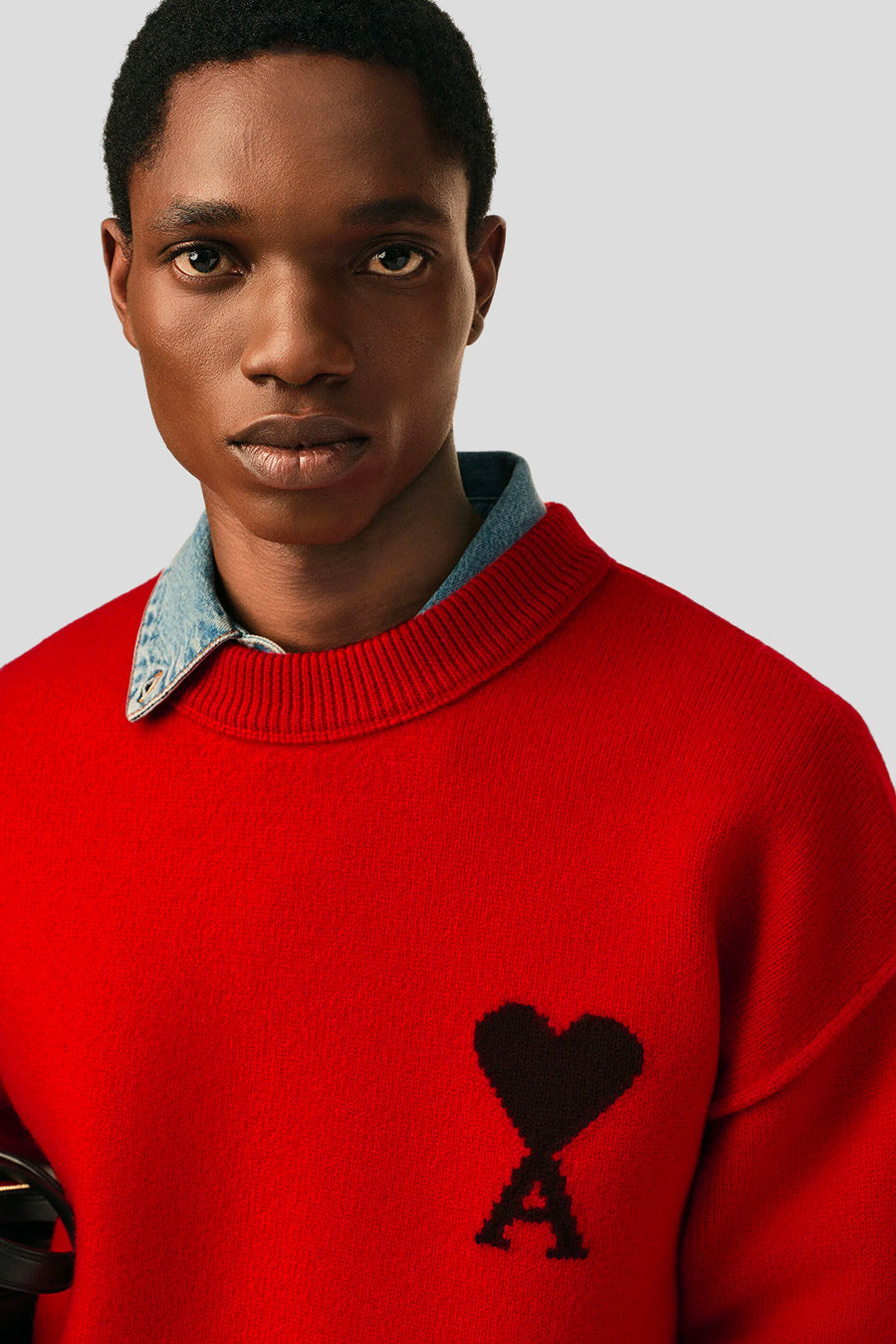 AMI PARIS - PULL COL ROND CONTRASTED ADC ROUGE ET NOIR - LE LABO STORE