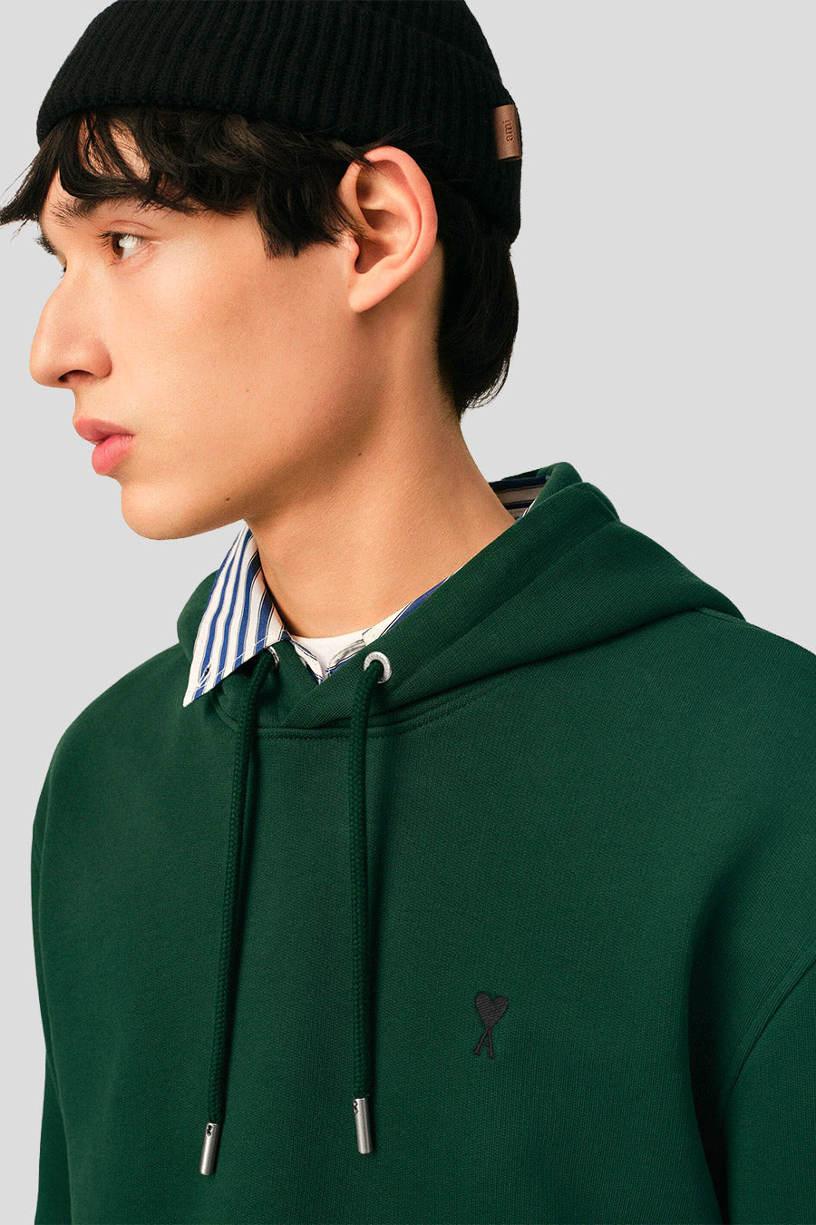 AMI PARIS - HOODIE CONTRASTED AMI DE COEUR VERT FONCÉ - LE LABO STORE