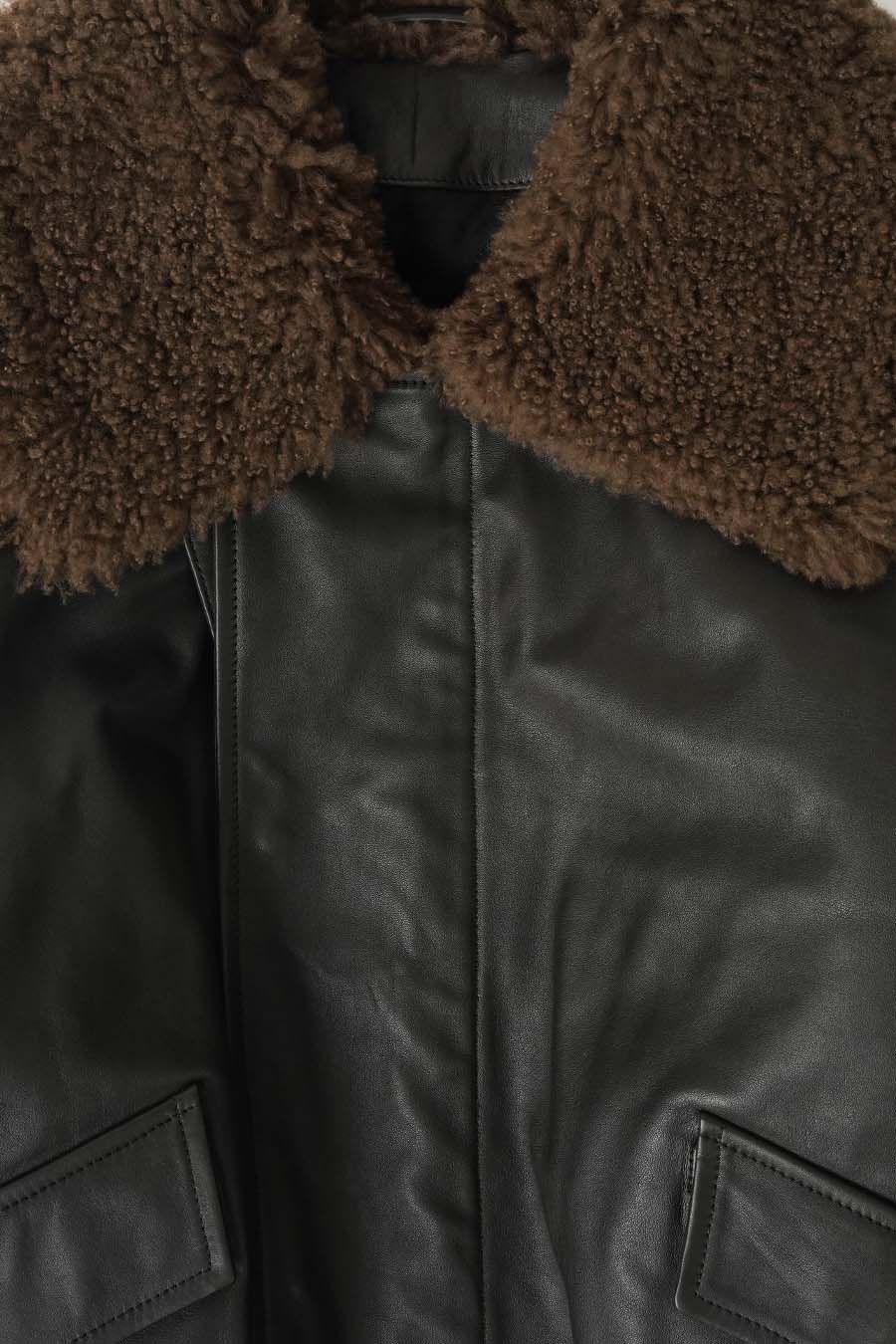 LEMAIRE - DARK ESPRESSO LEATHER SHEARLING COLLAR BLOUSON - LE LABO STORE