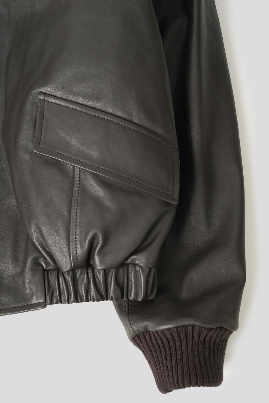 LEMAIRE - DARK ESPRESSO LEATHER SHEARLING COLLAR BLOUSON - LE LABO STORE