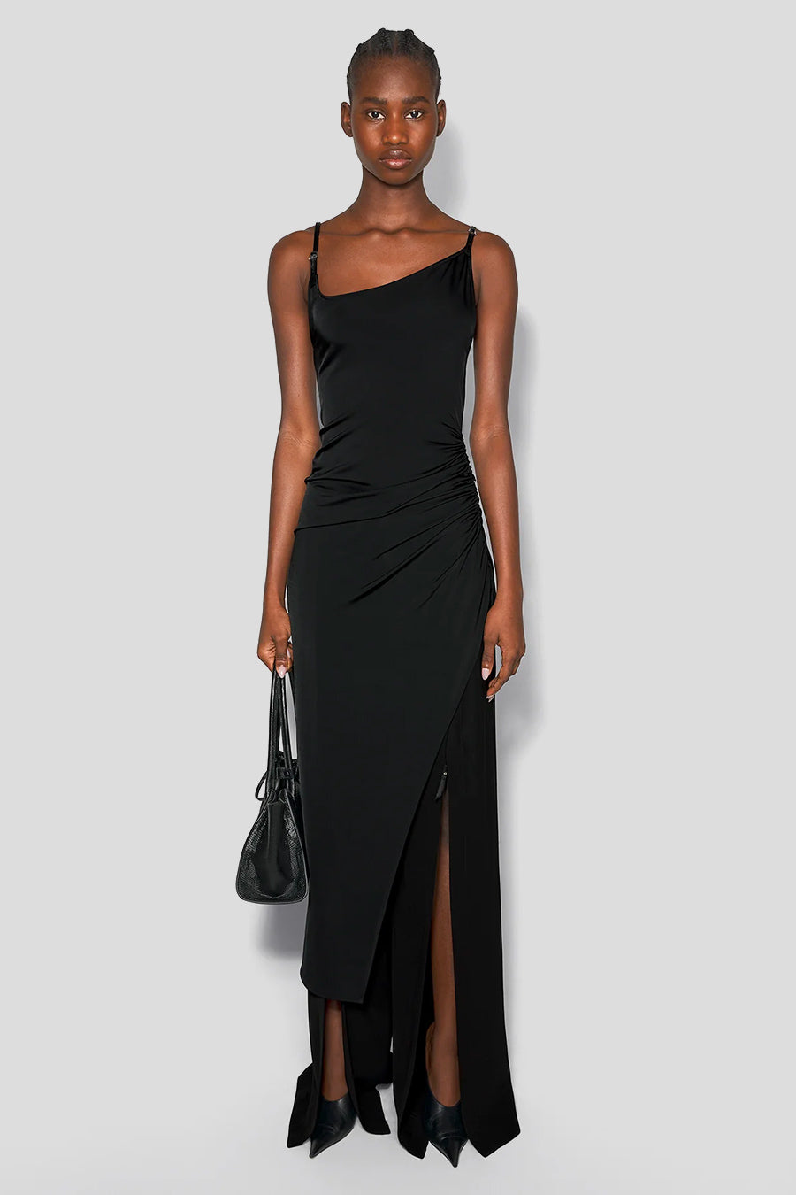 MUGLER - BLACK ASYMETRICAL BUCKLED STRAP DRESS - LE LABO STORE