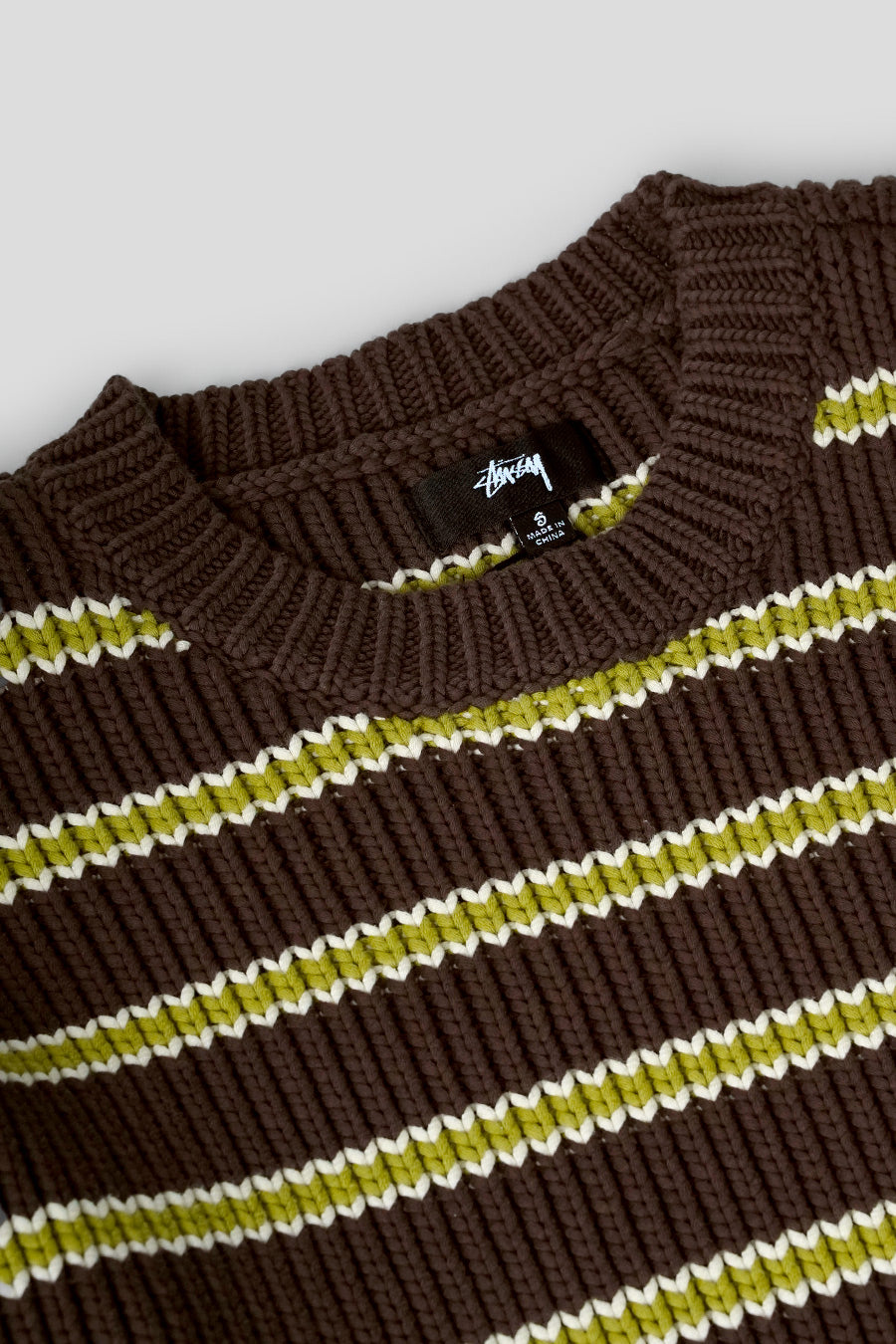 Stussy - BROWN AND CREAM STROPE CREWNECK - LE LABO STORE